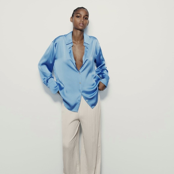 ZARA NWT Flowy Satin Effect Shirt - Picture 2 of 7
